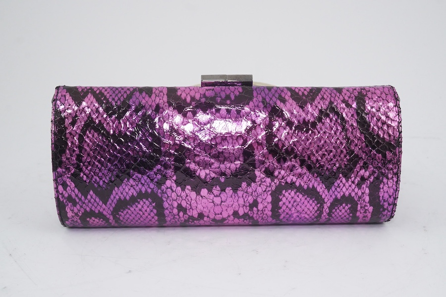 A Jimmy Choo purple and black metallic python? clutch bag